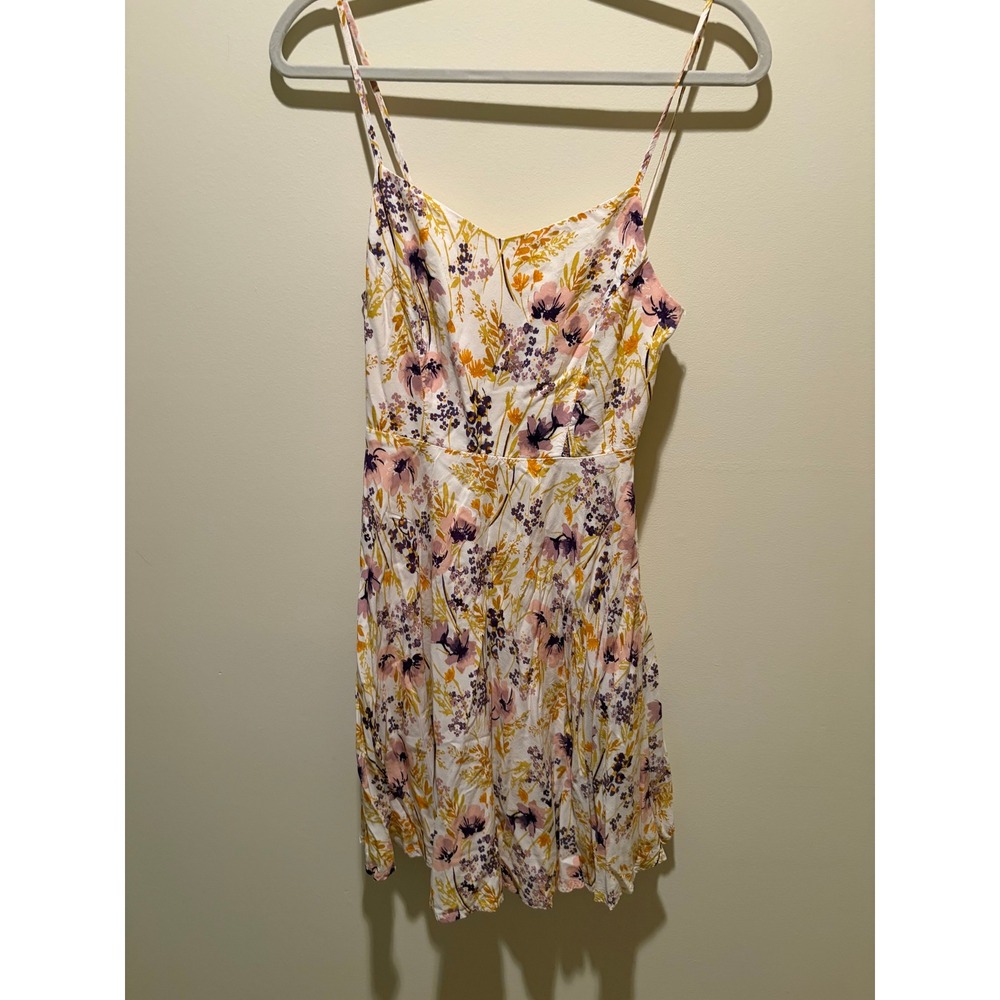 Old Navy Womens Floral Mini Dress Purple Pink Yellow Smocked Back Summer Size M